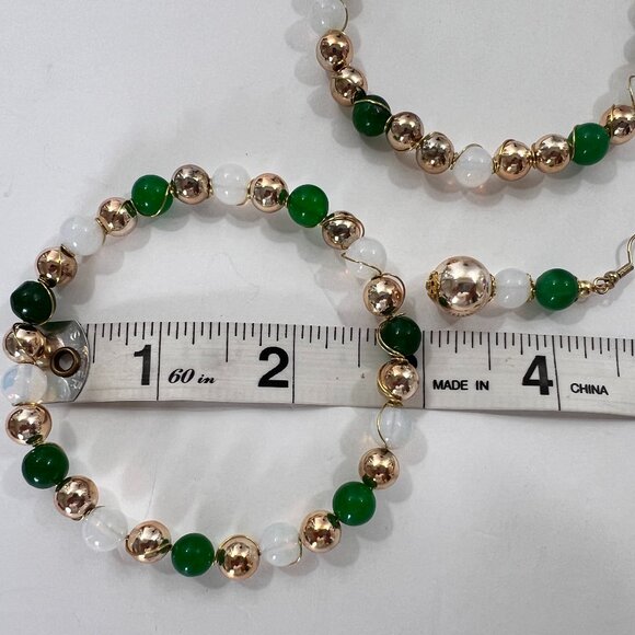 2 Natural Jade & Opaline Wire Bangle Bracelets Matching Earrings GIFTS UNDER $20 - Picture 5 of 5